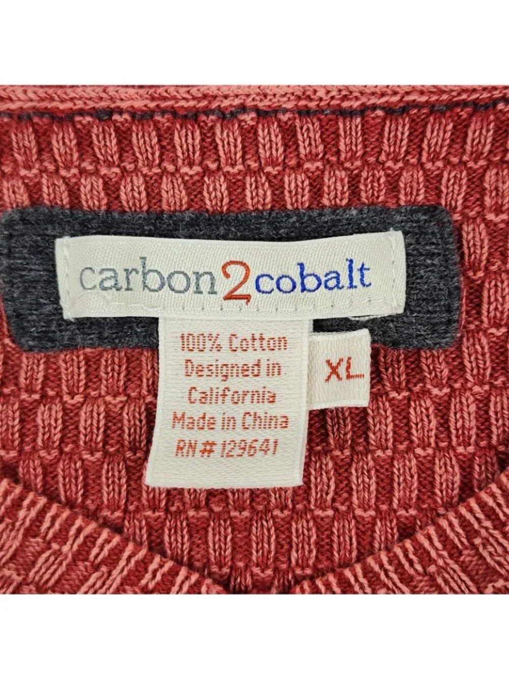 Carbon 2 Cobalt Sweater Mens XL Red Rust Waffle-Knit L/S V-Neck Pullover